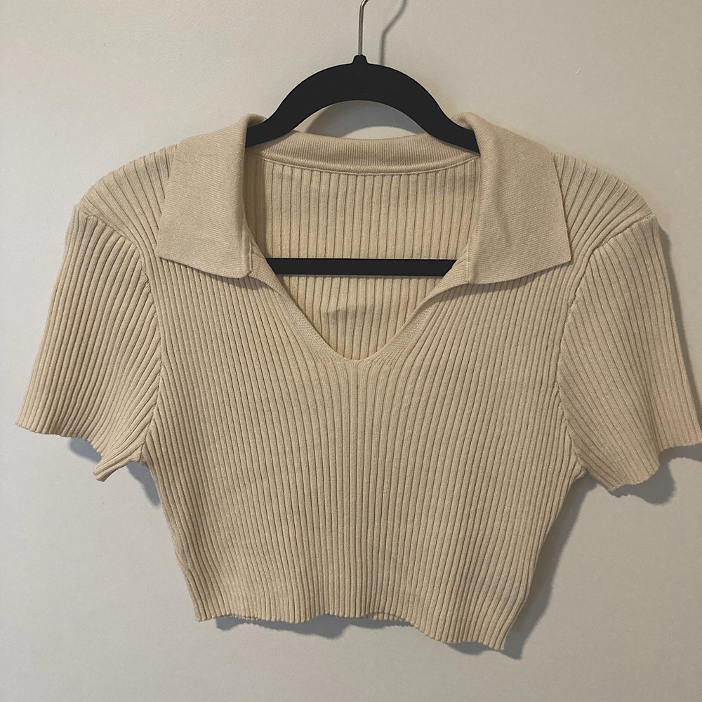 ribbed crop top with vintage polo collar